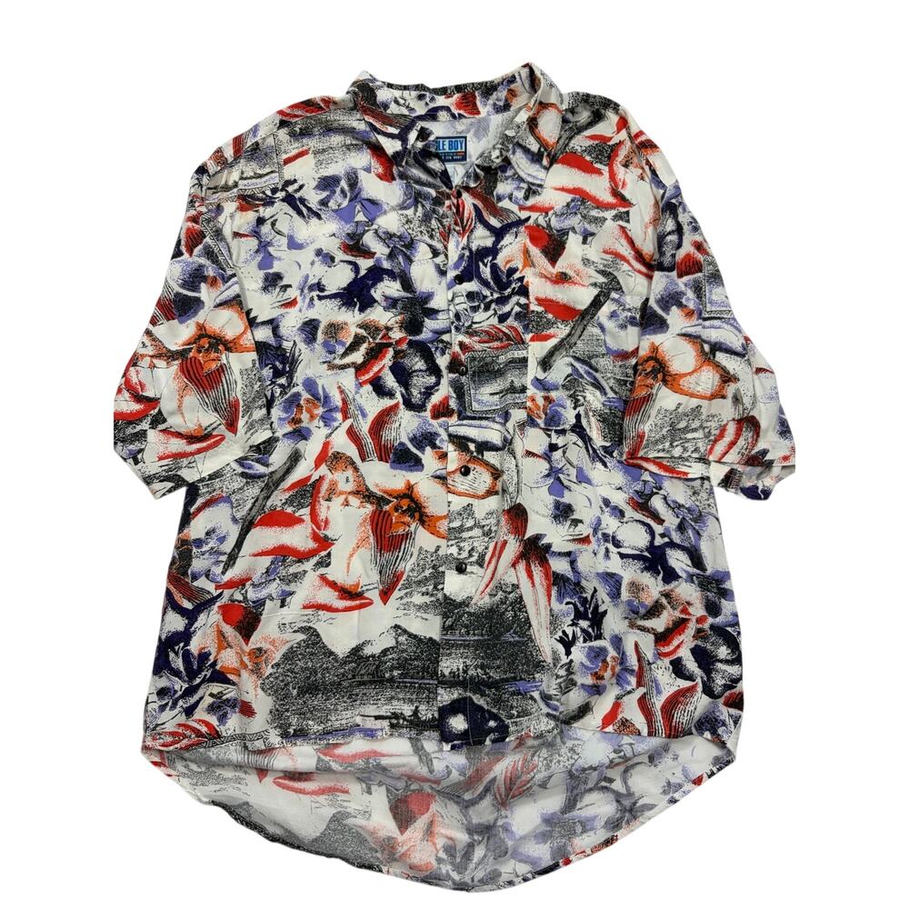Vintage Bugle Boy Mens XL Rayon Button‎ Up Hawaiian Shirt Floral 90s Hong Kong